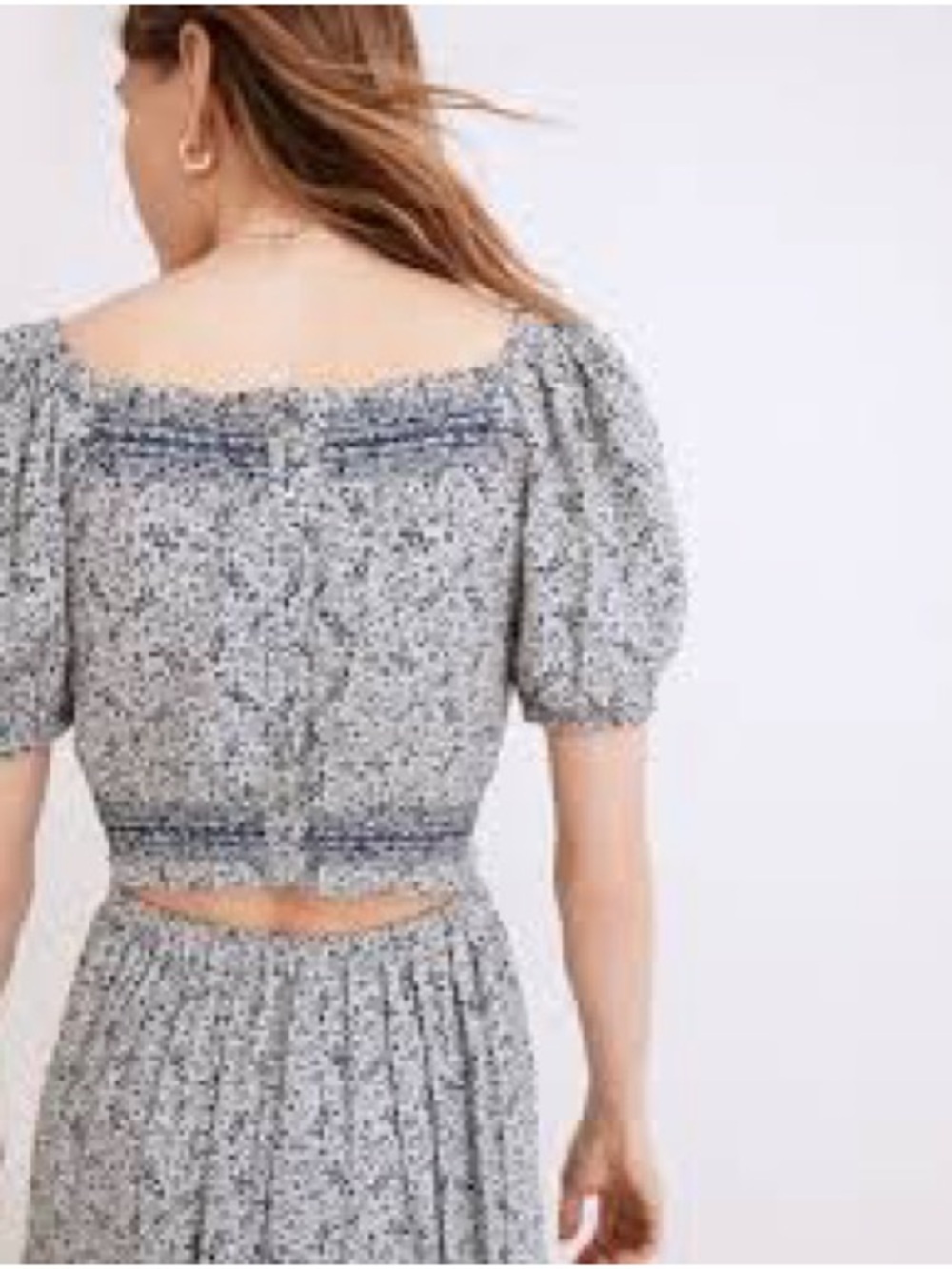 Madewell Blue and White Floral Square-Neck Crop Top - Picture 2 of 8